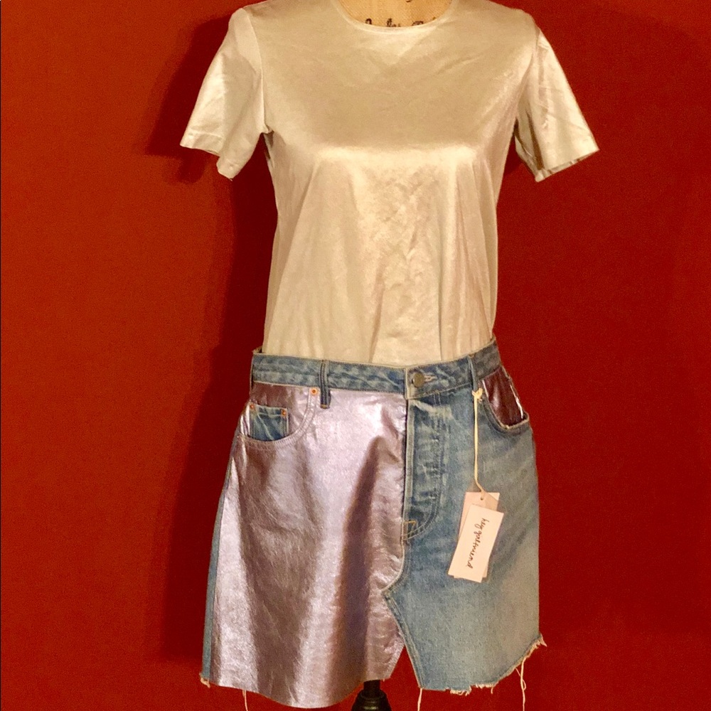 GRLFRND “Milla” Metallic Leather Panel Miniskirt